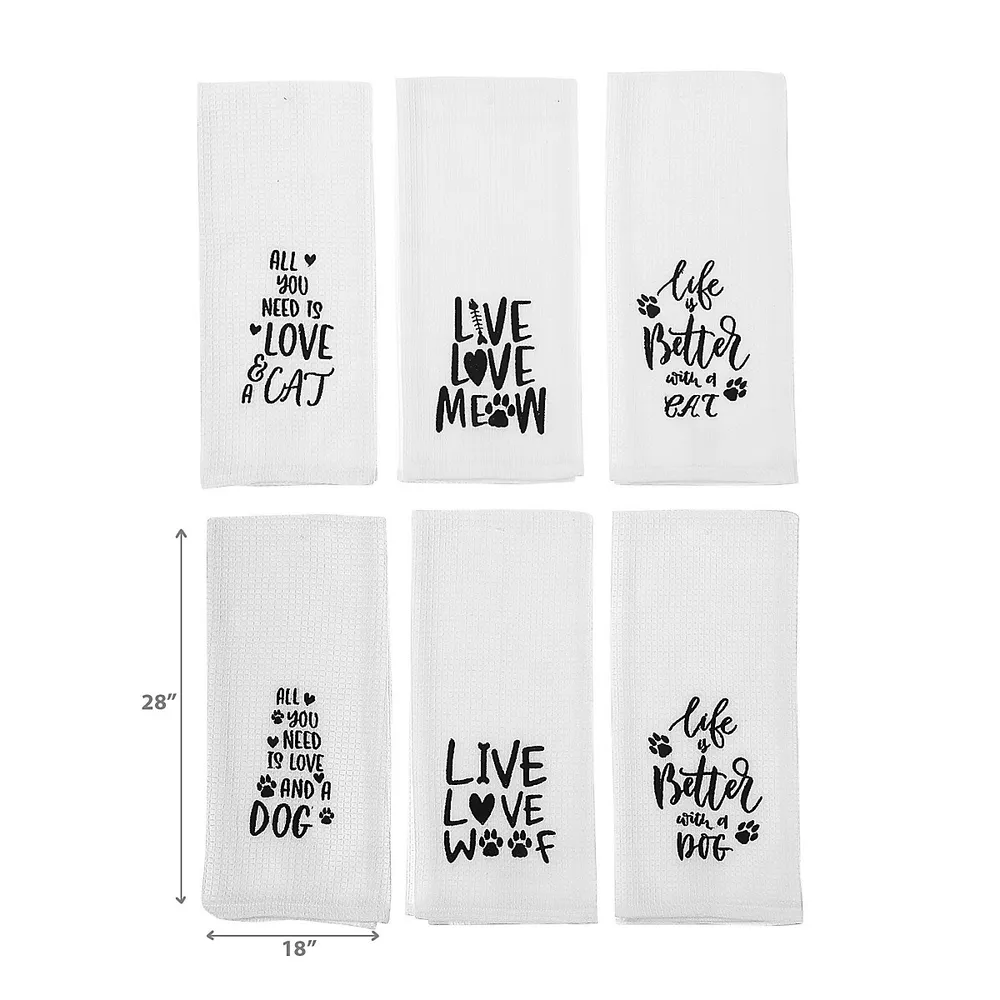 Embroidered White Waffle Kitchen Towel (Asstd) - Set of 6 - On