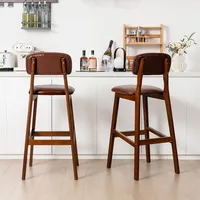Upholstered Pu Bar Stools 29" Dining Chairs With Rubber Wood Legs Brown