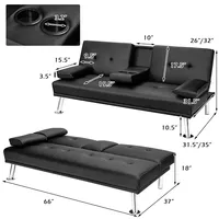 Convertible Folding Futon Sofa Bed Leather W/cup Holders&armrests