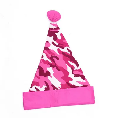 16" Pink And White Camouflage Christmas Santa Unisex Adult Hat Costume Accessory - One Size