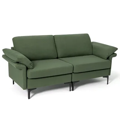 Modern Loveseat Fabric 2-seat Sofa Couch For Small Space W/metal Legs Army Greenred