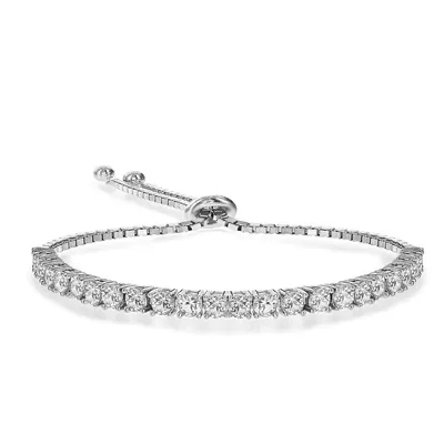 White Gold Plating With Round Cubic Zirconia Bolo Adjustable Bracelet