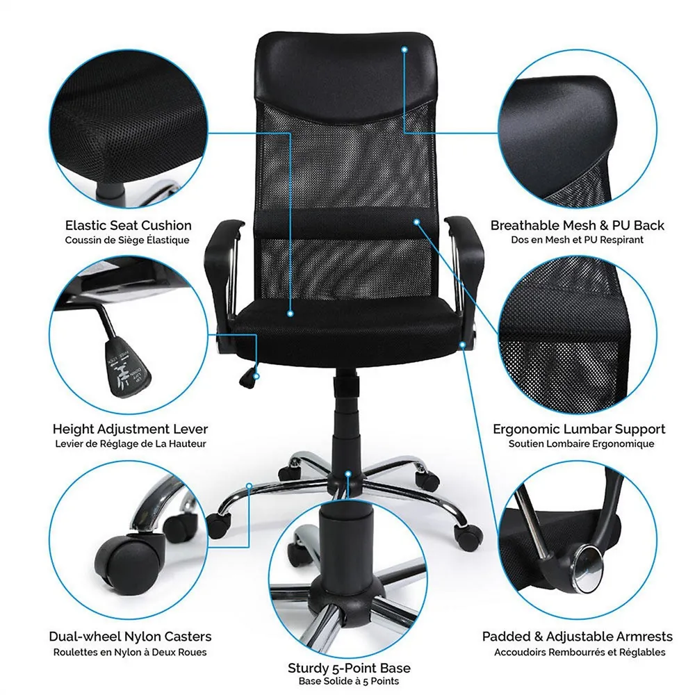 Moustache Ergonomic Adjustable High-Back Mesh Chair - Black