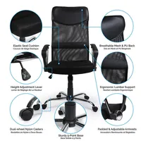 High Back Mesk Office Chair Ergonomic Adjustable Pu Leather Swivel Task Computer Chair, Black