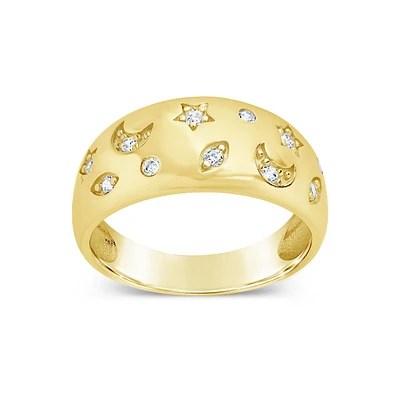 Star And Crescent Bezel Dome Band Ring