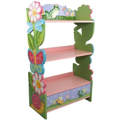 Teamson Kids Wooden Bookcase Magic Garden Childrens Room Book Shelf Storage Garden Theme
