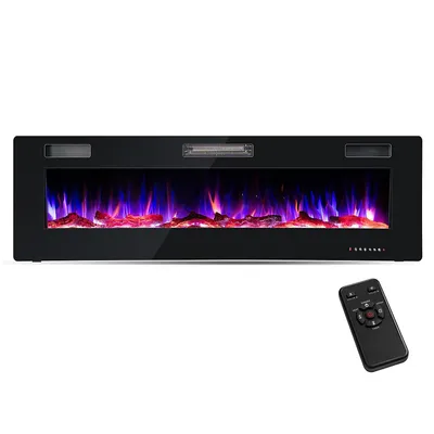 60 Inches Ultra-thin Electric Fireplace Recessed & Wall Mounted With Log Crystals