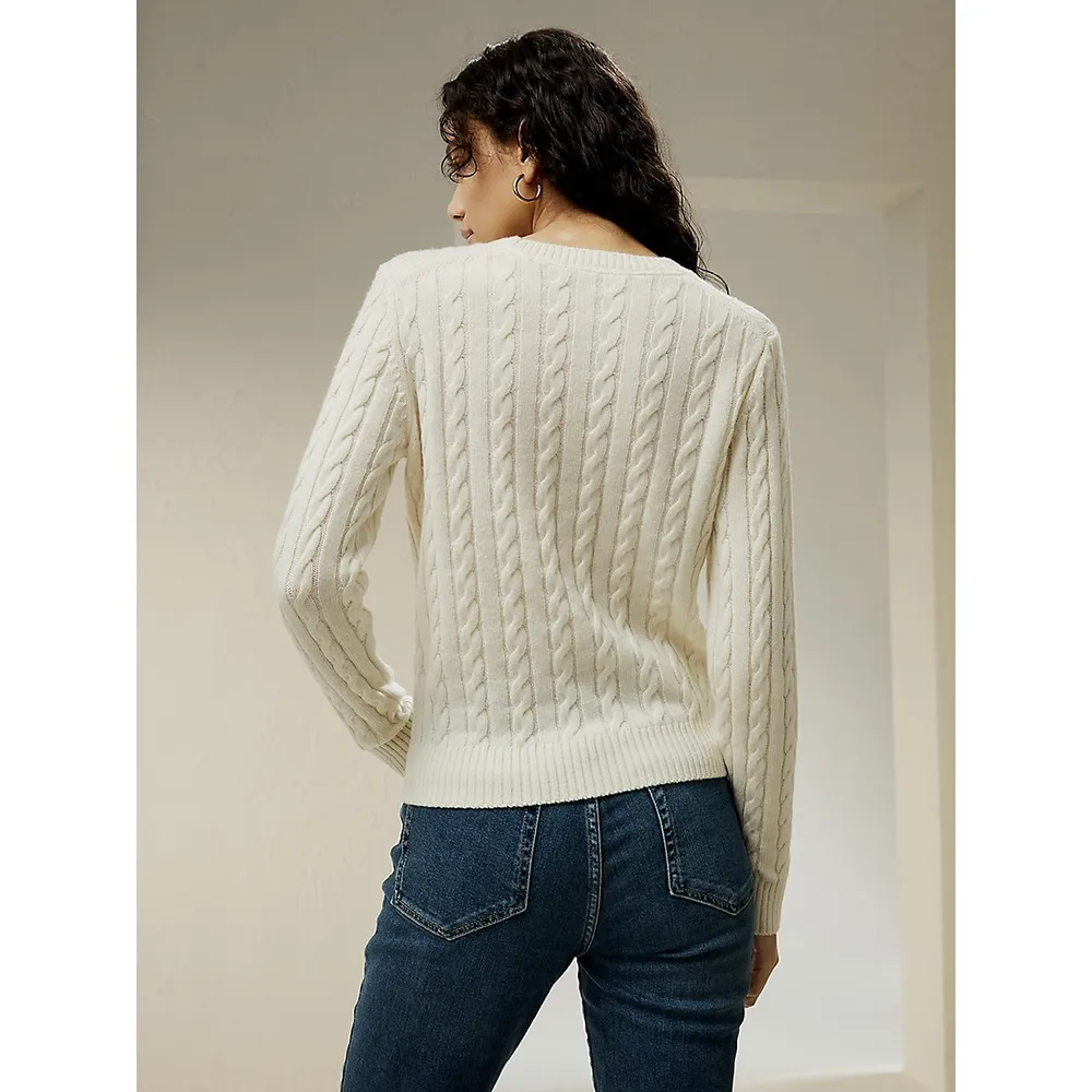 LILYSILK Classic Cable Knit Sweater With Ribbed Edges For Women