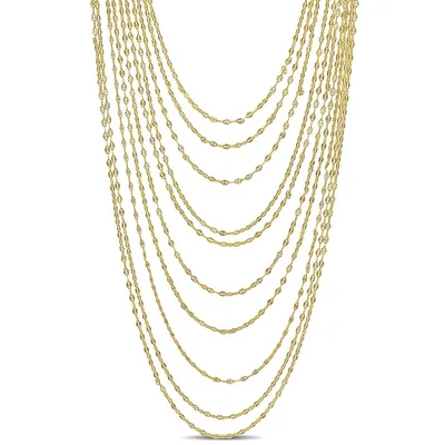 Multi-strand Chain Necklace In Yellow Plated Sterling Silver, 18 In