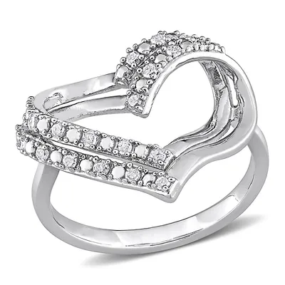 1/5 Ct Tw Diamond Open Heart Ring Sterling Silver