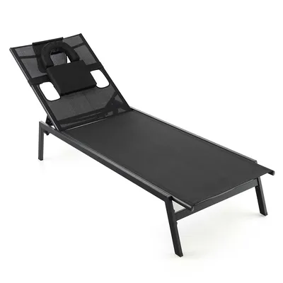 Patio Tanning Lounge Chair 5-position Outdoor Recliner With Face Hole Poolside