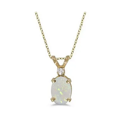 Oval Opal And Diamond Solitaire Pendant 14k Yellow Gold (0.50ct)