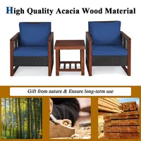 3pcs Patio Wicker Furniture Set Wooden Frame Cushion Sofa Shelf