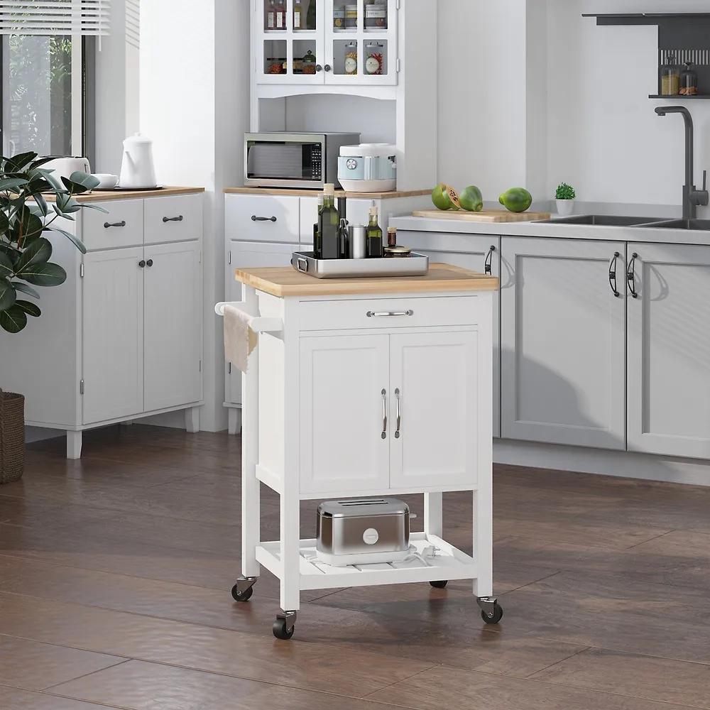 Rubberwood Top Kitchen Island With Towel Rack