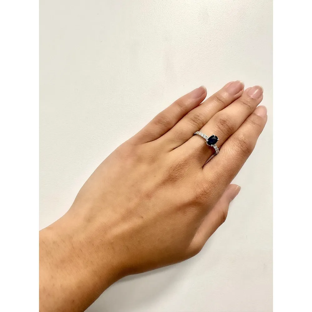10k White Gold 0.80 Ct Sapphire & 0.52 Cttw Canadian Diamond Hidden Halo Engagement Ring