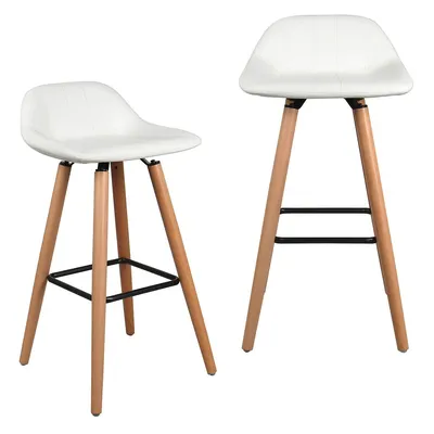 2 Pack Leather Barstools, Dining Room Chair Bar Stool Cafe Pub Chair with Wooden Leg