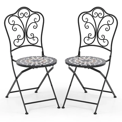 Set Of 2/4 Mosaic Chairs For Patio With Decorative Backrest Heavy-duty Frame