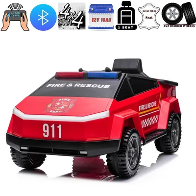 New Upgraded 4WD Futuristic Fire Officer 12V Toddlers' & Kids' Ride-on Car w/ Rubber Wheels, Leather Seat, Siren, Lights, USB, BT, Parent RC