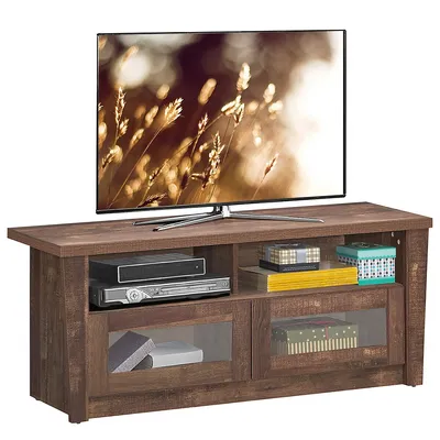Tv Stand Entertainment Center Hold Up To 55'' Tv With 2 Shelves & 2 Door Cabints