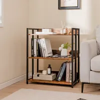 3-tier Industrial Metal Frame Corner Bookcase With Adjustable Shelves Rustic Brown