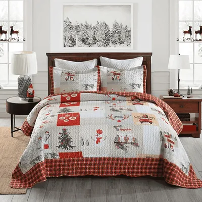Christmas Owl Quilt Bedspread Set