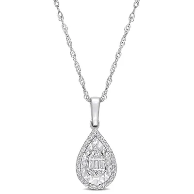 1/6 Ct Tw Diamond Teardrop Halo Pendant With Chain In 14k White Gold