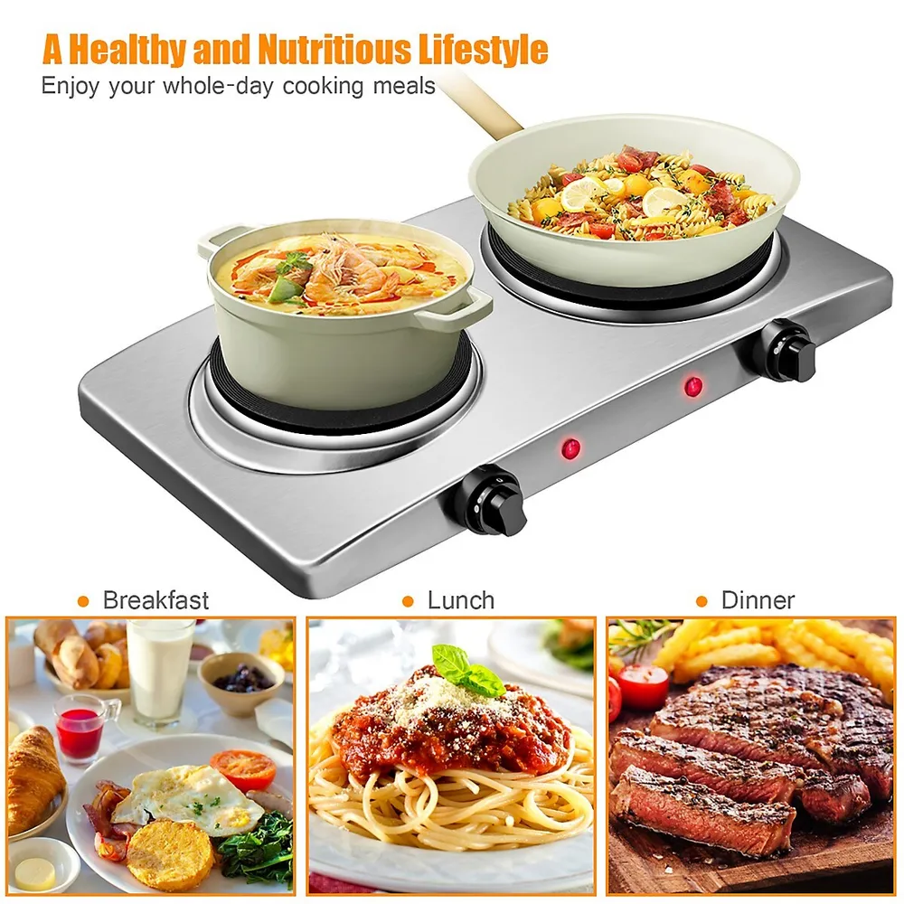 1800W Double Hot Plate Electric Countertop Burner Stainless Steel
