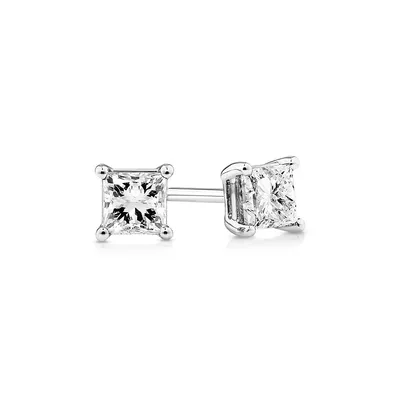 0.50 Carat Tw Princess Cut Diamond Solitaire Stud Earrings In 18kt White Gold