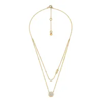 Women's 14k Gold-plated Sterling Silver Double Layered Pavé Disk Necklace