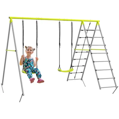 4 In 1 Swing Set With Double Swings, Climber, Climbing Net