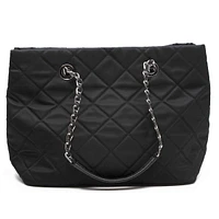 Black Quilted Tessuto Chain Shoulder Bag Tote