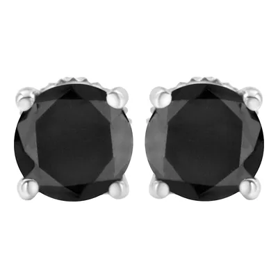 Sterling Silver Cttw Black Diamond Screw-back 4-prong Classic Stud Earrings (color-enhanced