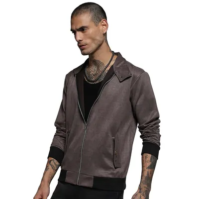 Men's Zip-front Jacket With Ribbed Hem