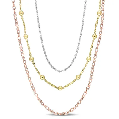 Chain Necklace In 3-tone 18k Gold Plated Sterling Silver, 19 In