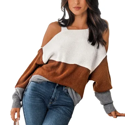 Women's Colorblock Open-shoulder Sweater