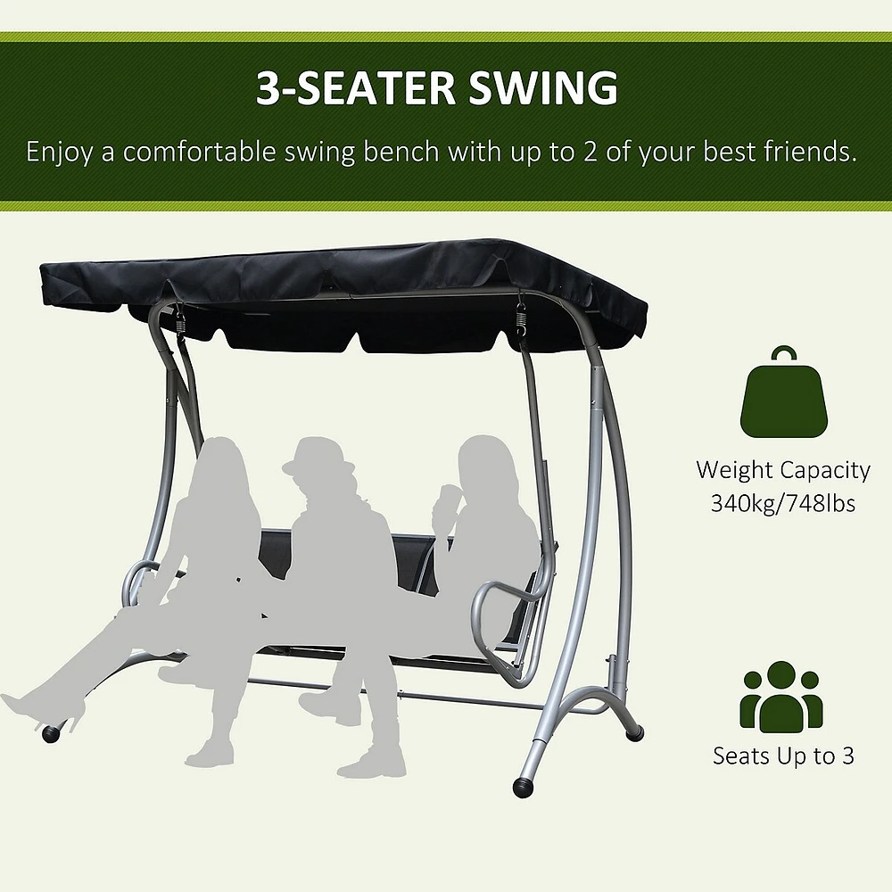 3 Person Patio Swing Seats With Adjustable Canopy
