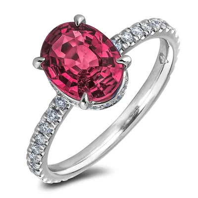 14k White Gold 1.90 Ct Oval Shaped Ruby & 0.36 Cttw Canadian Diamond Ring