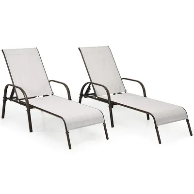 Set Of 2 Patio Lounge Chairs Sling Chaise Loungers Recliner Adjustable Back
