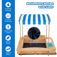 Kids Large Wooden Sandbox W/ 2 Bench Seats Outdoor Play Station For Children