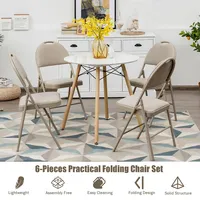 6 Pack Folding Chairs Portable Padded Office Kitchen Dining Chairs Beige