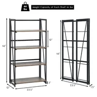4-tier Folding Bookshelf No-assembly Industrial Bookcase Display Shelves