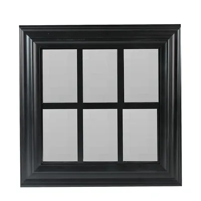 17" Black Contemporary Square Windowpane Wall Mirror