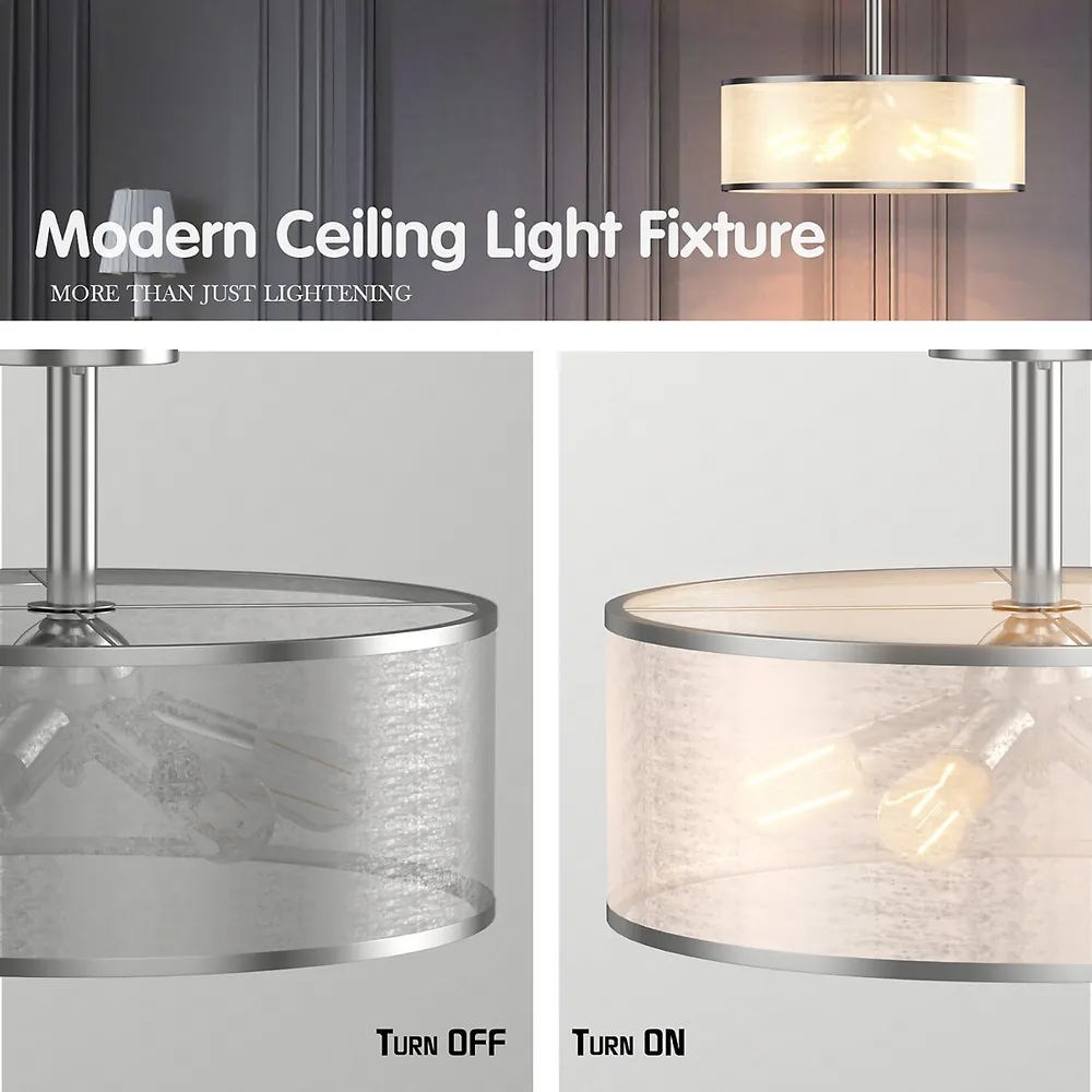 6-light Semi Flush Mount Ceiling Light Pendant Lamp W/ Fabric Drum-shaped Shade