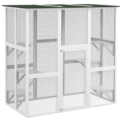 Large Wooden Outdoor Cat Enclosure Cage White