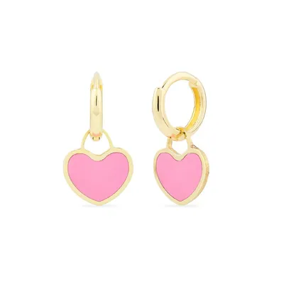 10k Gold Inlay Heart Drop Huggie Earrings