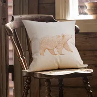 Farmhouse Animals Throw Pillow,10% Linen 90% Poly Woven O Canada - Pillow Cover 18 X 18 Inches - Bear - With Poly Insert - Set Of 2