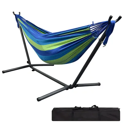 9ft Double Hammock With Space Saving Steel Stand For Travel Beach yard outdoor camping