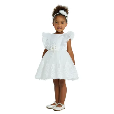 Toddler Lace Dress With Short Ruffle Sleeves For 6-12-18-month-olds