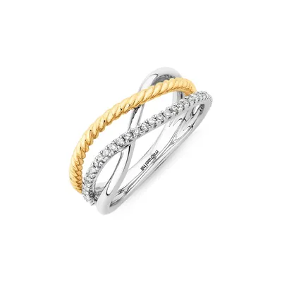 Crossover Wrap Ring With .15 Carat Tw Diamonds In Sterling Silver And 10kt Yellow Gold