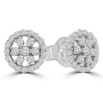 0.28 Ct Round Vs1 F Diamond Floral Earrings 14k White Gold